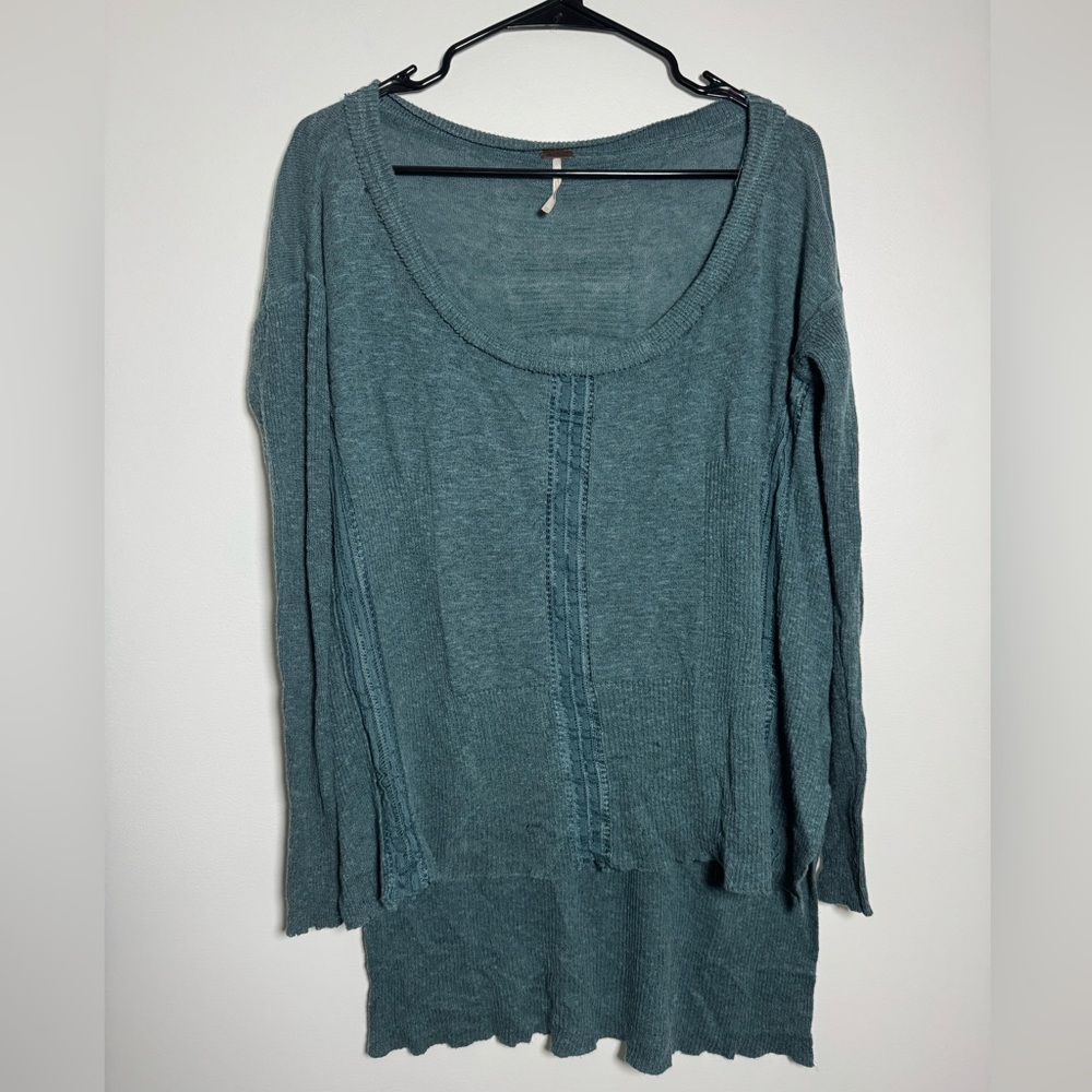 Free People Teal Knit Long Sleeve Top Small Boho Lightweight Sweater